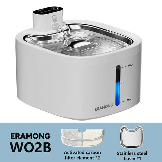 ERAMONG Smart Wireless Pet Water Fountain - 3.5L Battery-Powered with Stainless Steel Tray & Motion Sensor, 4-Layer Filtration for Cats & Dogs