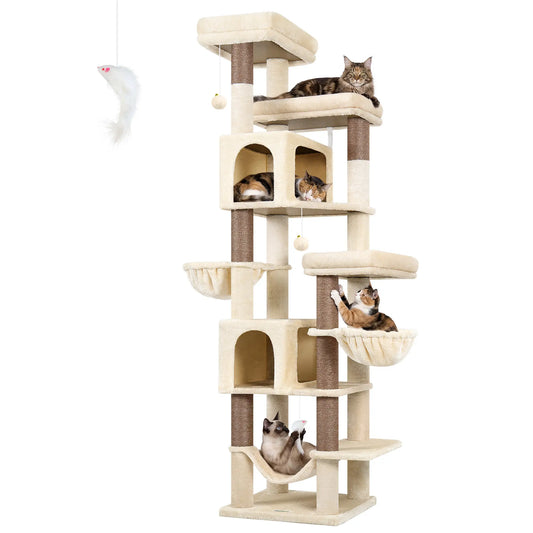 Globlazer 82" Heavy Duty Cat Mansion - Stylish Space-Saving Corner Furniture with 2 Cozy Condos & 7 Durable Sisal Scratching Posts