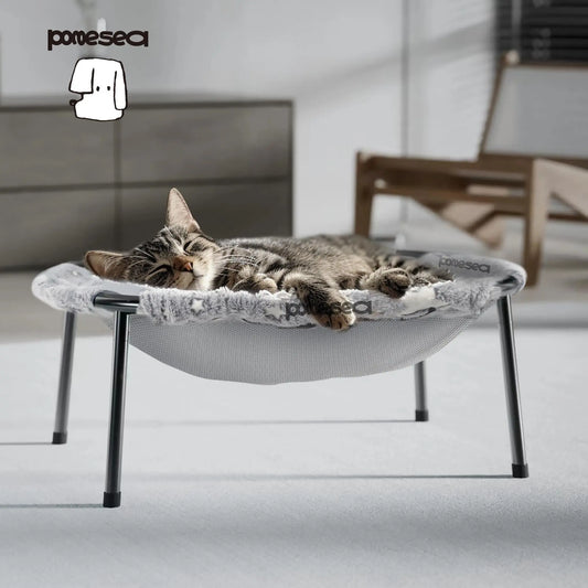 Elevated Cat Hammock Bed, Metal Frame Pet Cot with Dual-Sided Removable & Washable Cover, Breathable Raised Kitty Lounger for Indoor Cats & Small Dogs, No-Tool Assembly