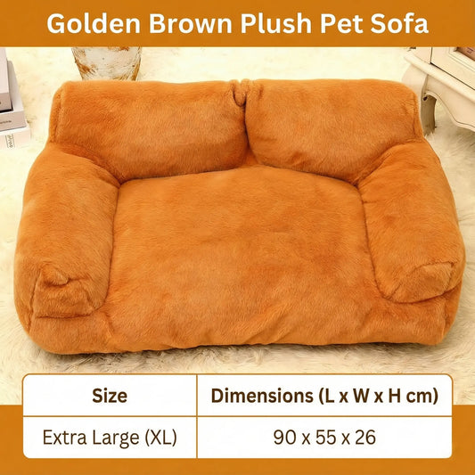 Cozy Pet Sofa Bed for Small to Medium Dogs & Cats All-Season Washable Couch with Supportive Bolsters Fits 2 Pets 35.4 X 21.7 X 10.2 in Brown Plush Fabric PP Cotton Filling Comfortable Indoor Lounger Outdoorfun